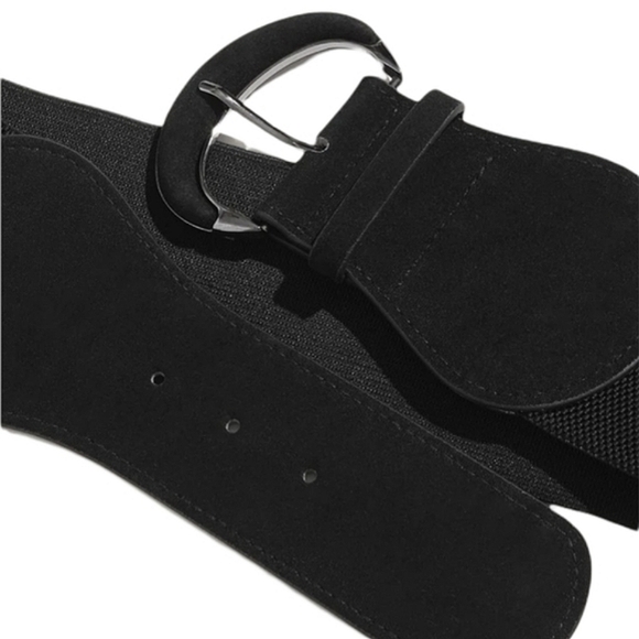 Black Faux Suede Wide Width Adjustable Belt - Picture 3 of 3